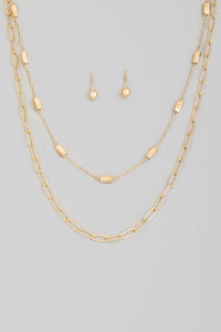 Metallic Layered Chains Necklace Set - Gold