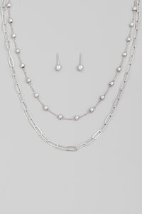 Layered Necklace Set - Silver