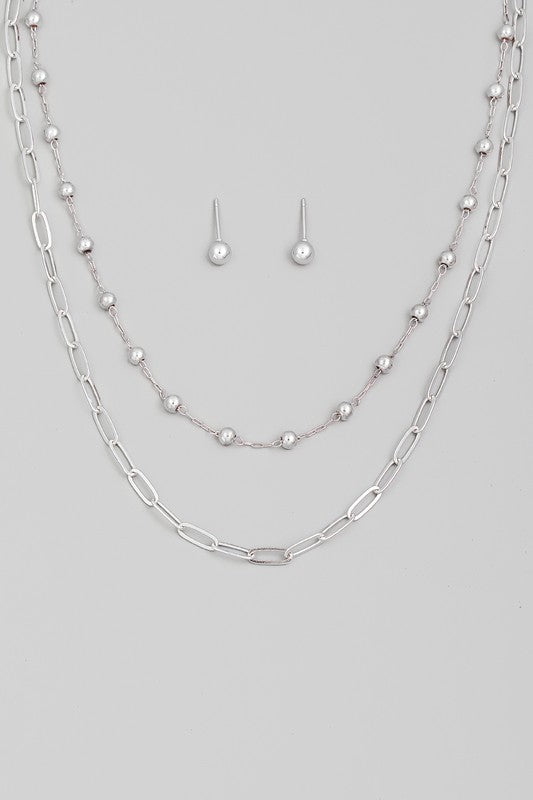 Layered Necklace Set - Silver