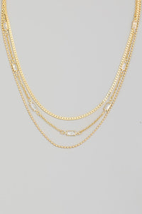 Rectangle Rhinestones Layered Chains Necklace - Gold