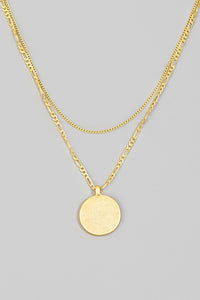 Gold Coin Pendant Layered Chain Necklace