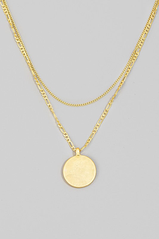 Gold Coin Pendant Layered Chain Necklace