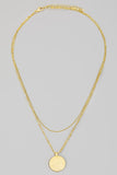 Gold Coin Pendant Layered Chain Necklace