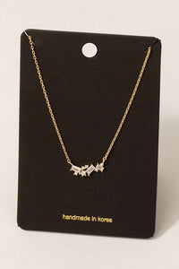 Cubic Zirconia Baguette Stud Cluster Pendant Necklace - Gold